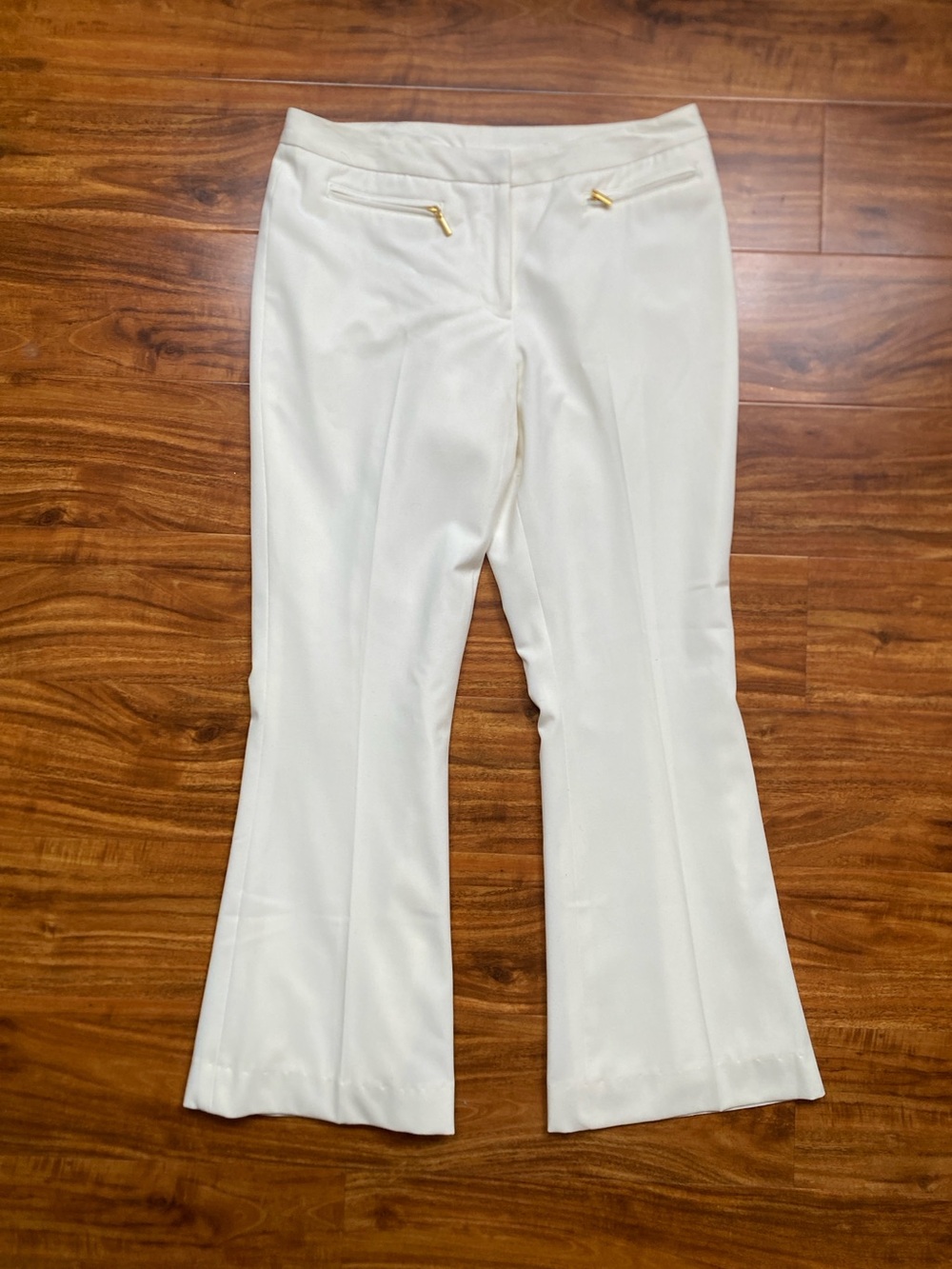 Petite Sophisticate Womens Ivory Midrise Crop Flare Trouser 8P Classic Preppy